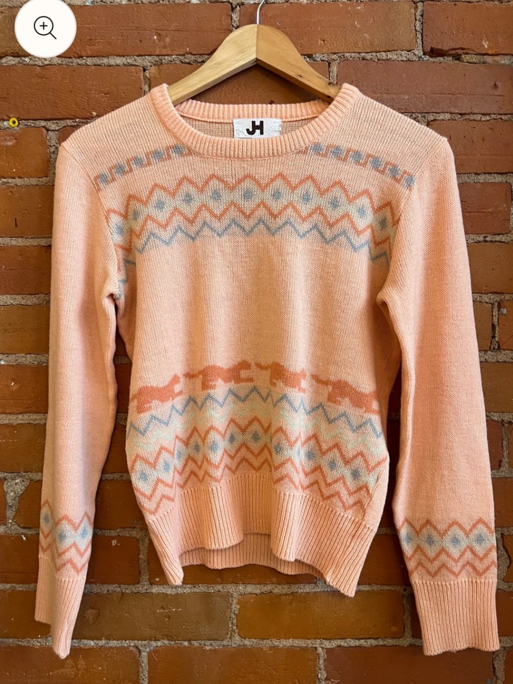 Vintage 70’s Peach Fair Isle Crewneck Sweater with cougars